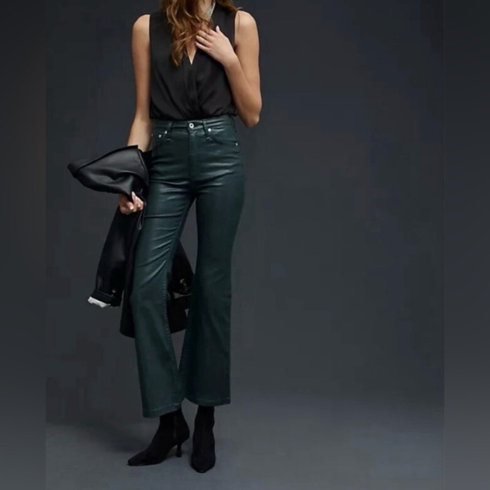 Rag & Bone Casey Ankle Flare Jeans Coated Pine Grove Green High Rise - Size 29 - Picture 1 of 11